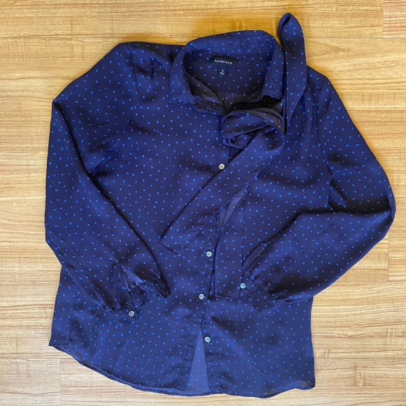Lands End Blue Button Down Blouse Size 4